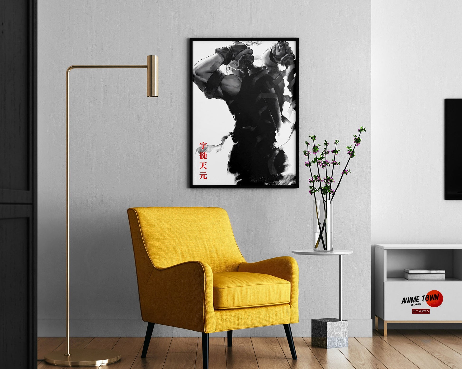 Anime Town Creations Poster Demon Slayer Tengen Black and White 11" x 17" Home Goods - Anime Demon Slayer Poster
