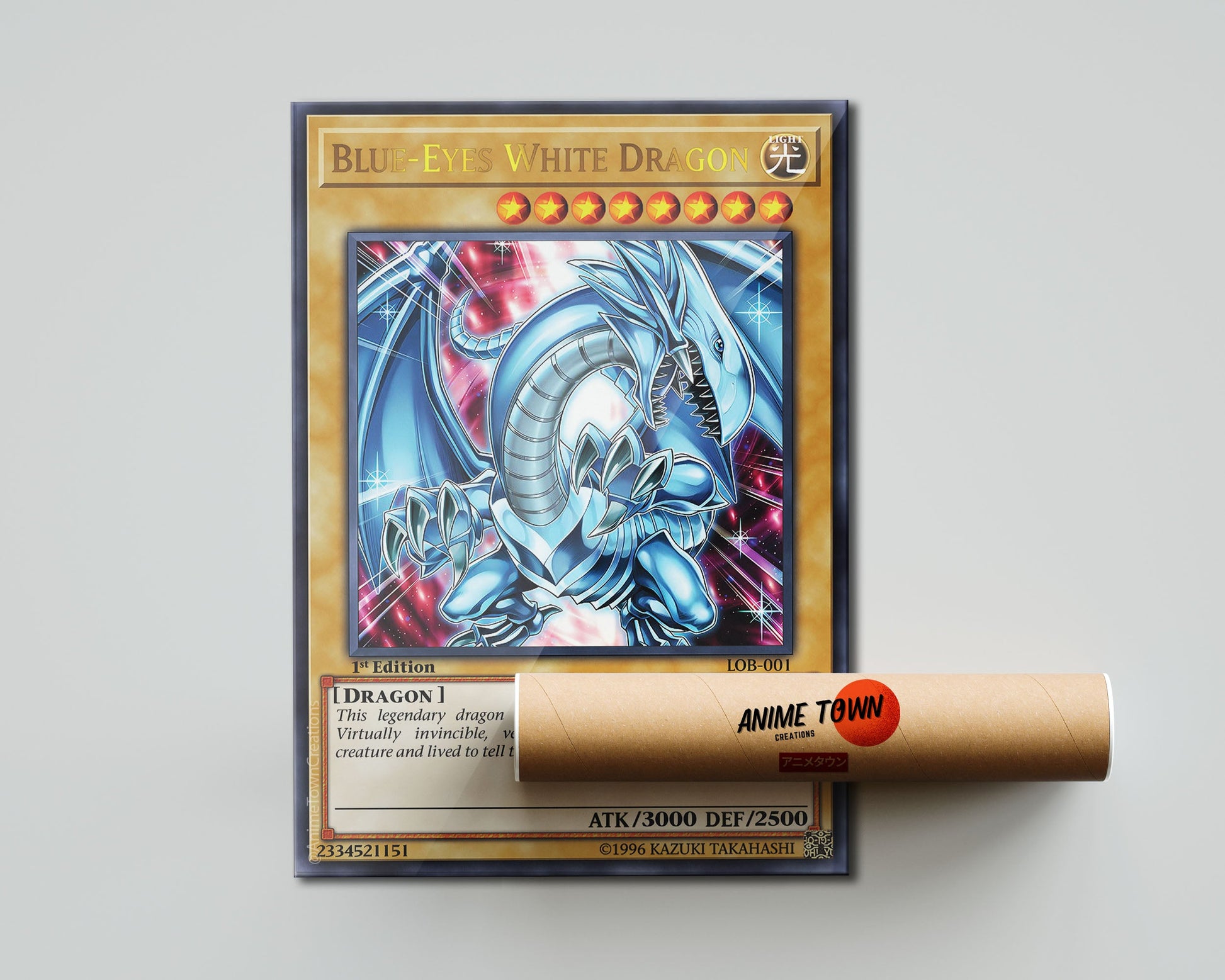 Anime Town Creations Poster Yugioh Blue Eyes White Dragon 1st Edition Card 5" x 7" Home Goods - Anime Yu-Gi-Oh Poster