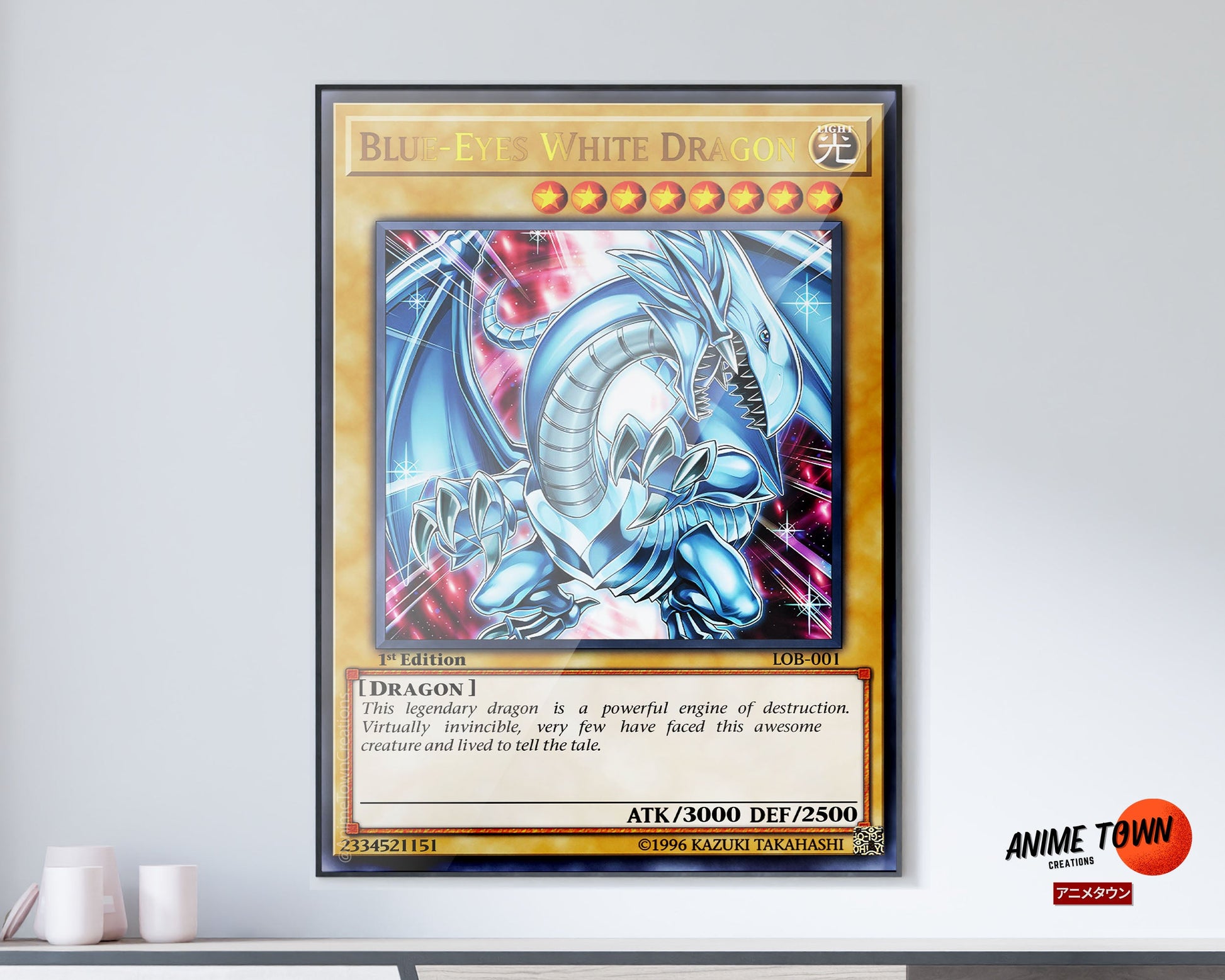 Anime Town Creations Poster Yugioh Blue Eyes White Dragon 1st Edition Card 5" x 7" Home Goods - Anime Yu-Gi-Oh Poster
