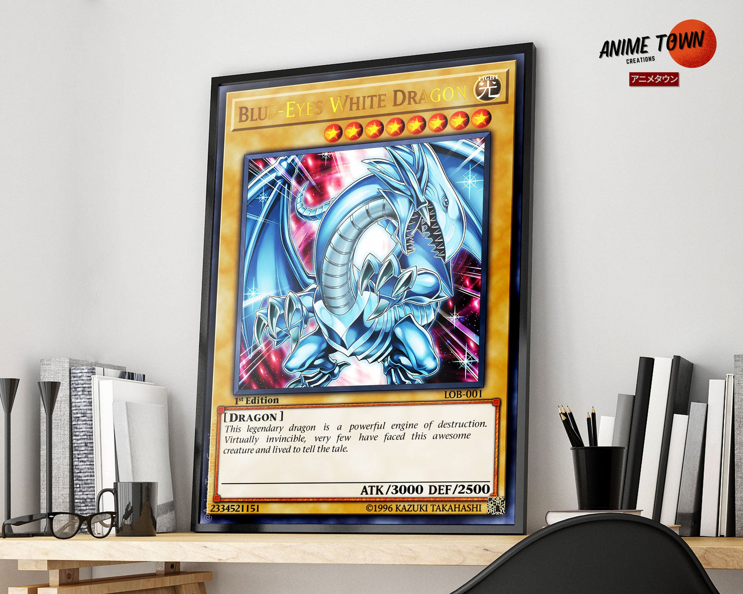 Anime Town Creations Poster Yugioh Blue Eyes White Dragon 1st Edition Card 11" x 17" Home Goods - Anime Yu-Gi-Oh Poster