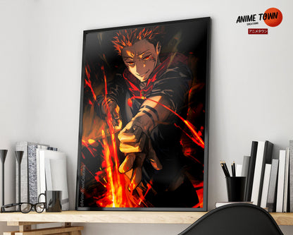 Anime Town Creations Poster Jujutsu Kaisen Sukuna Flame Arrow Fuga 11" x 17" Home Goods - Anime Jujutsu Kaisen Poster