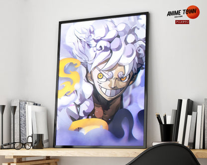 Anime Town Creations Poster One Piece Luffy Gear 5 White 11" x 17" Home Goods - Anime One Piece Poster