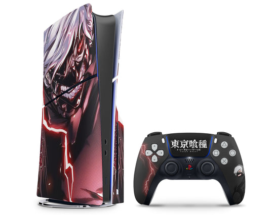 Anime Town Creations PS5 Slim Tokyo Ghoul Ken Kaneki Lightning PS5 Slim Skins - Anime Tokyo Ghoul PS5 Slim Skin