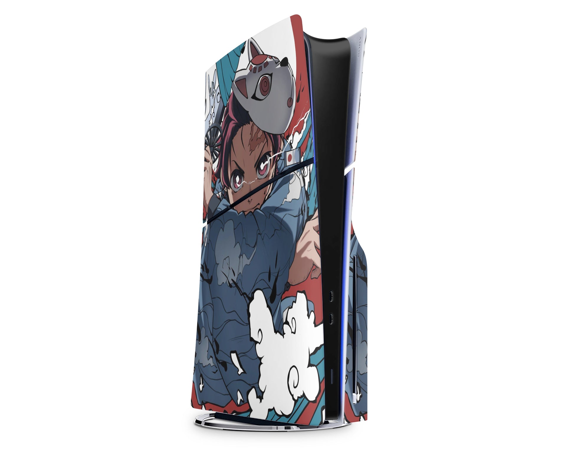 Anime Town Creations PS5 Slim Demon Slayer Tanjiro Fox Mask PS5 Slim Skins - Anime Demon Slayer PS5 Slim Skin
