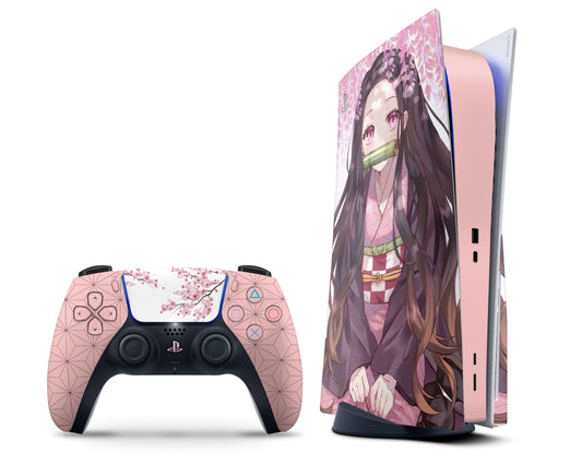 Anime Town Creations PS5 Demon Slayer Nezuko Cherry Blossom PS5 Skins - Anime Demon Slayer Skin