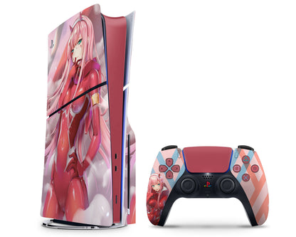 Anime Town Creations PS5 Slim Zero Two Hot PS5 Slim Skins - Anime Darling in the Franxx PS5 Slim Skin