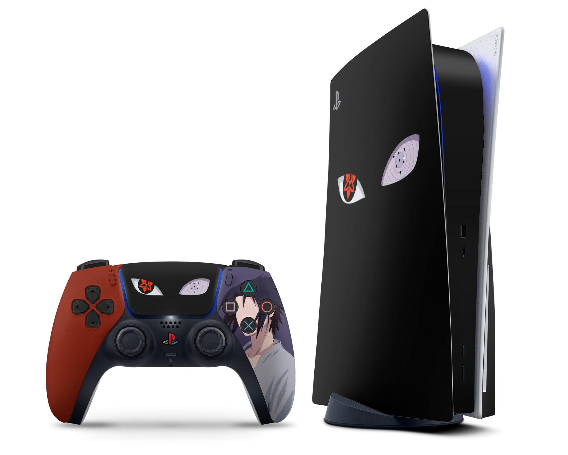 Anime Town Creations PS5 Rinnegan Sharingan Black Red PS5 Skins - Anime Ninja PS5 Skin