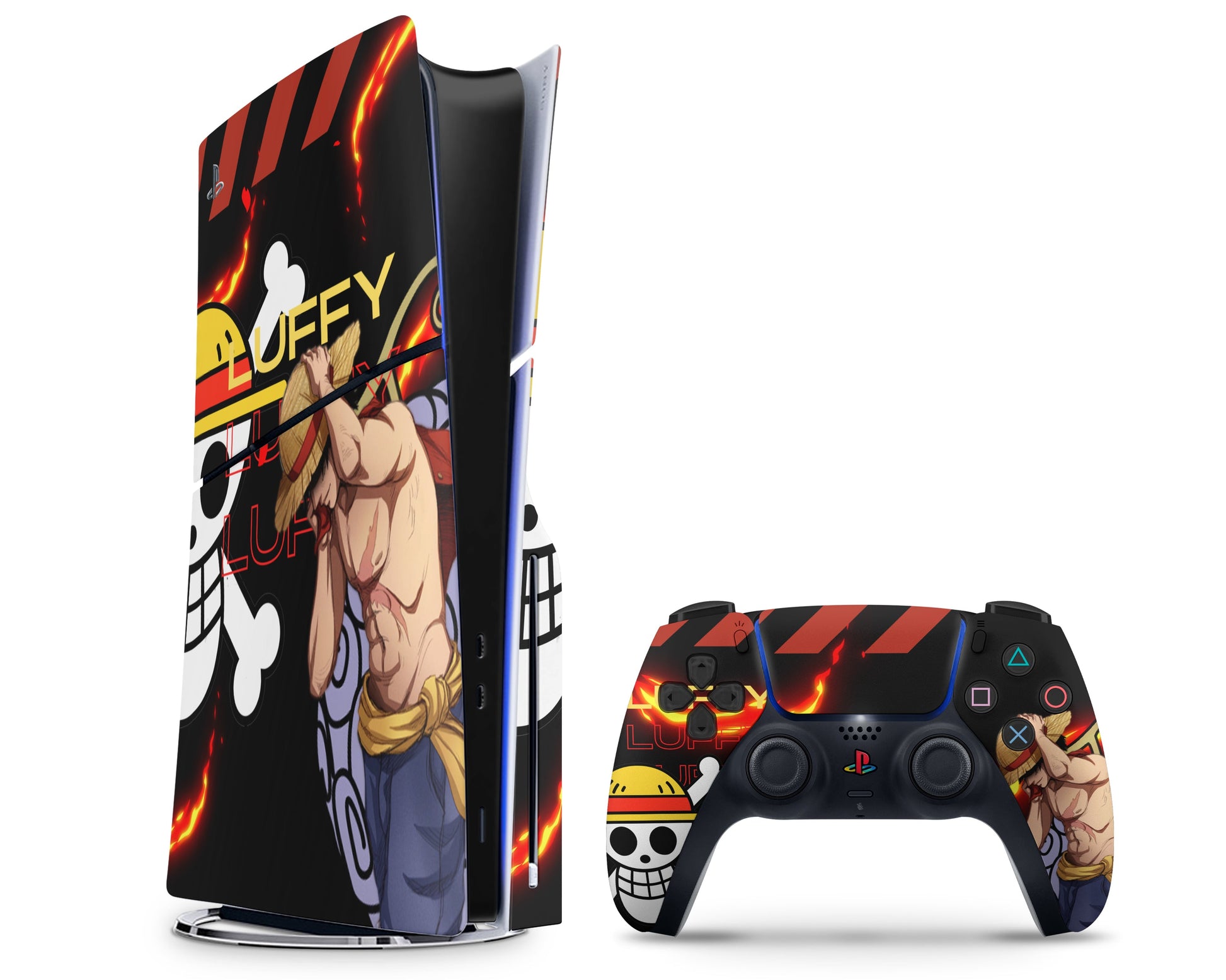 Anime Town Creations PS5 Slim One Piece Luffy Flames PS5 Slim Skins - Anime One Piece PS5 Slim Skin