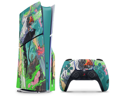 Anime Town Creations PS5 Slim Chainsaw Man Neon Denji PS5 Slim Skins - Anime Chainsaw Man PS5 Slim Skin