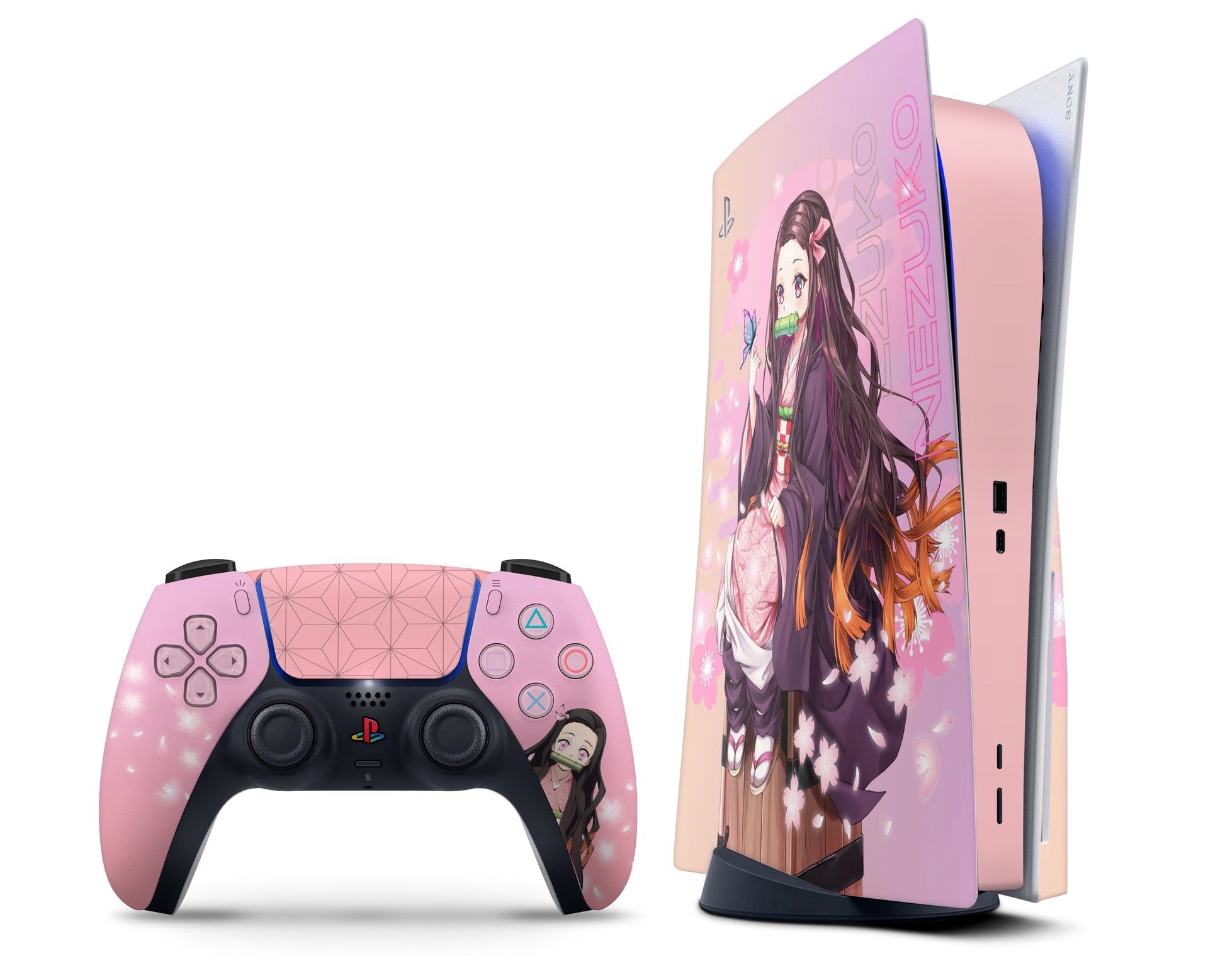 Anime Town Creations PS5 Demon Slayer Nezuko Pink Hype PS5 Skins - Anime Demon Slayer PS5 Skin