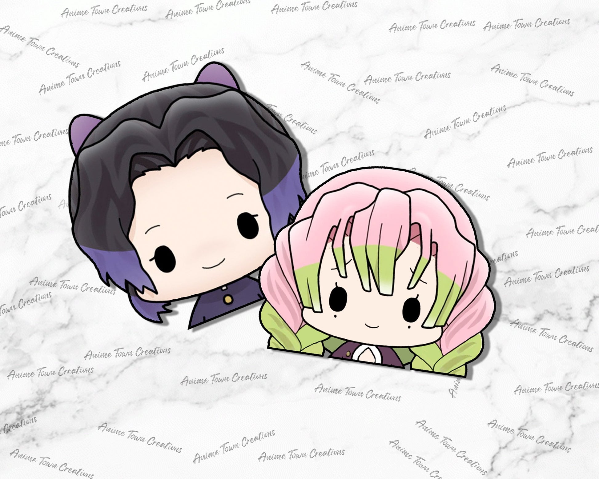 Anime Town Creations Sticker Pack Chibi Demon Slayer Hashira Girls Peeker 5" Accessories - Anime Demon Slayer Pack