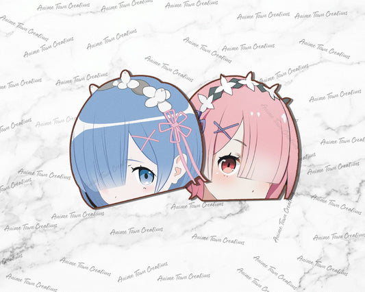 Anime Town Creations Sticker Pack Re: Zero Rem & Ram Peeker 5" Accessories - Anime Re: Zero Pack