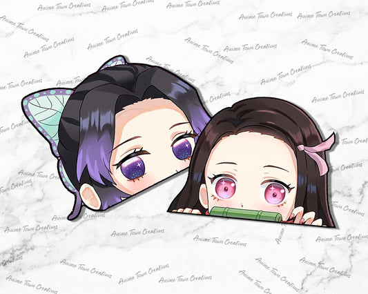 Anime Town Creations Sticker Pack Sweet Demon Slayer Girls Peeker 5" Accessories - Anime Demon Slayer Pack