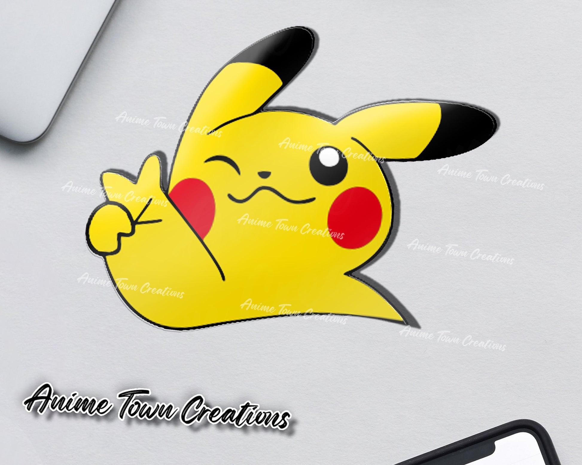 Anime Town Creations Sticker Pokemon Pikachu Peace Sign Peeker 5" Accessories - Anime Pokemon Sticker